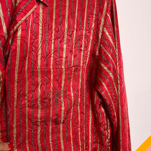 Victoria's Secret Satin Sleep Shirt Dress Long Sleeve Button Down Striped Red S - Picture 8 of 8